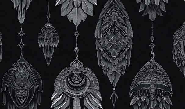 black and white crow feathered boho pattern