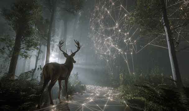 deer in twilight forest shadows
