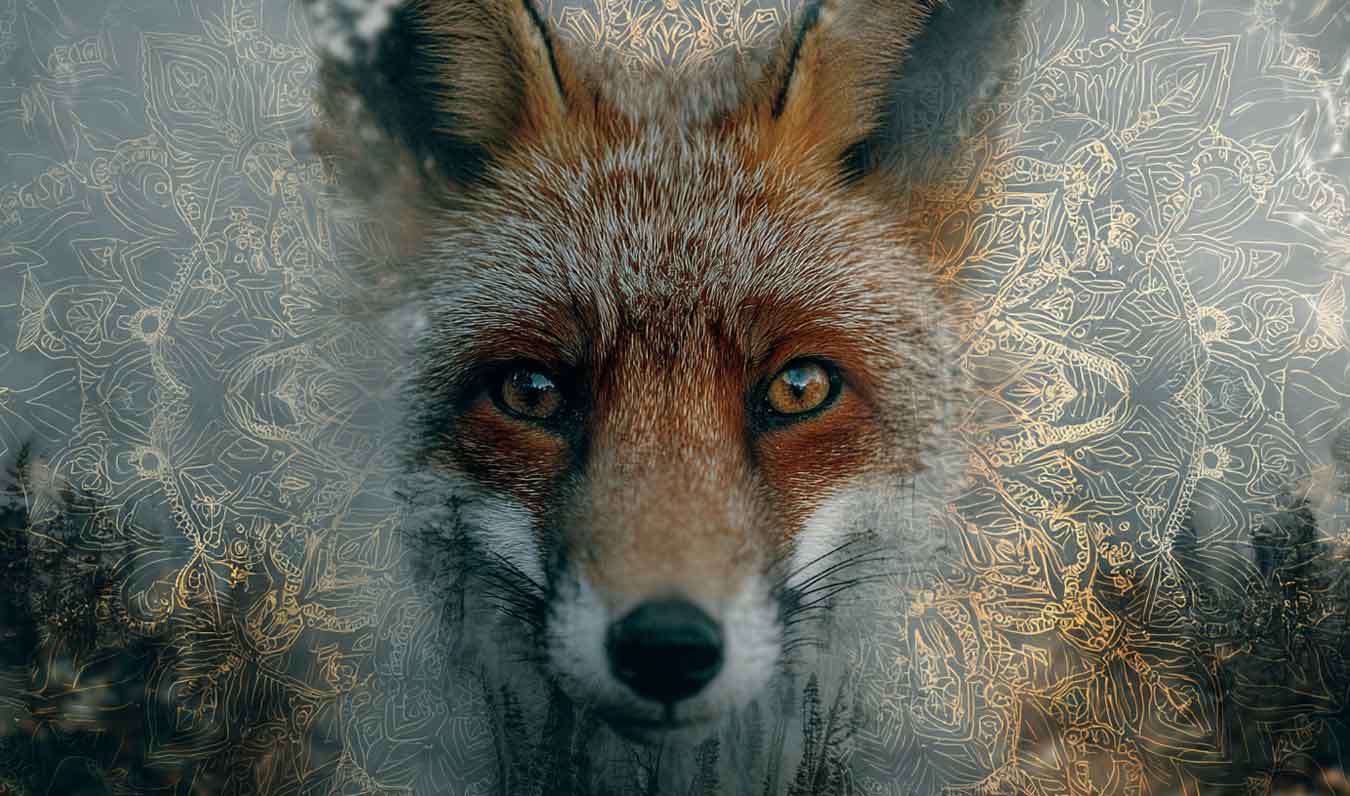 red fox face with mandala pattern surrounding
