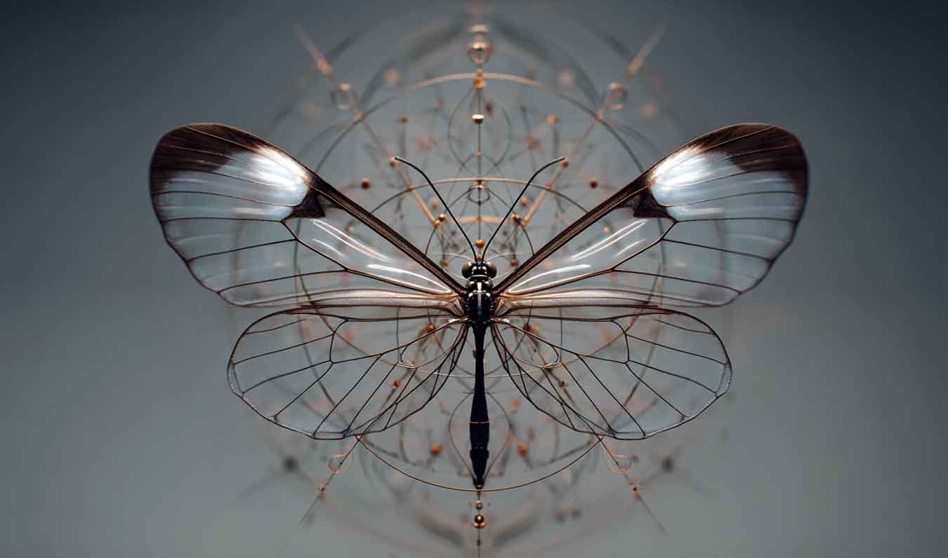 minimalistic glasswing butterfly mandala in neutral hues