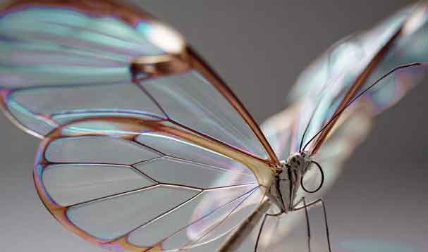 close encounter with glasswing butterfly from the right side angle