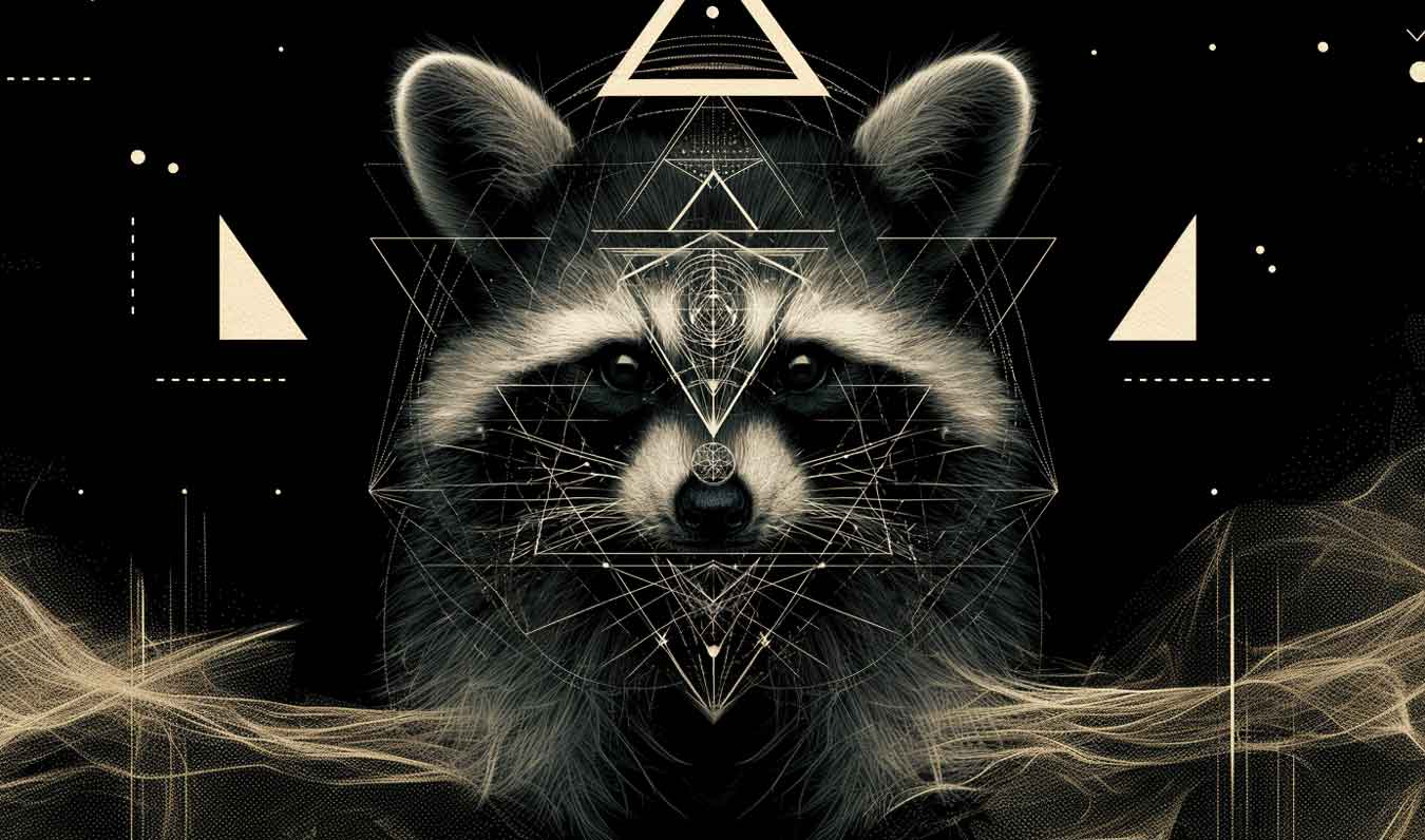 raccoon surrounded by subtle fields of environmental information