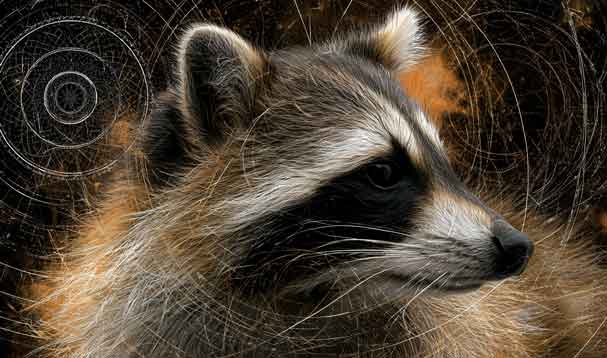 raccoon in profile surrounded by circles of sacred geometry