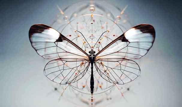 minimalistic glasswing butterfly mandala in neutral hues