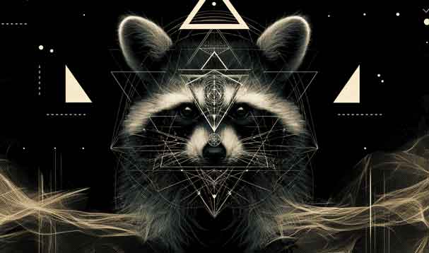 raccoon surrounded by sacred geometric fields