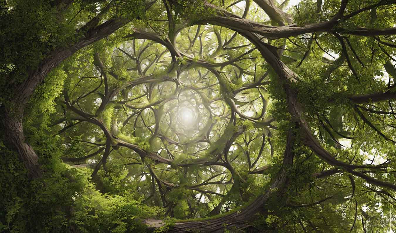 spiral like fractal forest canopy mandala of trees