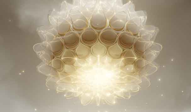 glolwing geometric seed like orb suspended in diffuse atmosphere