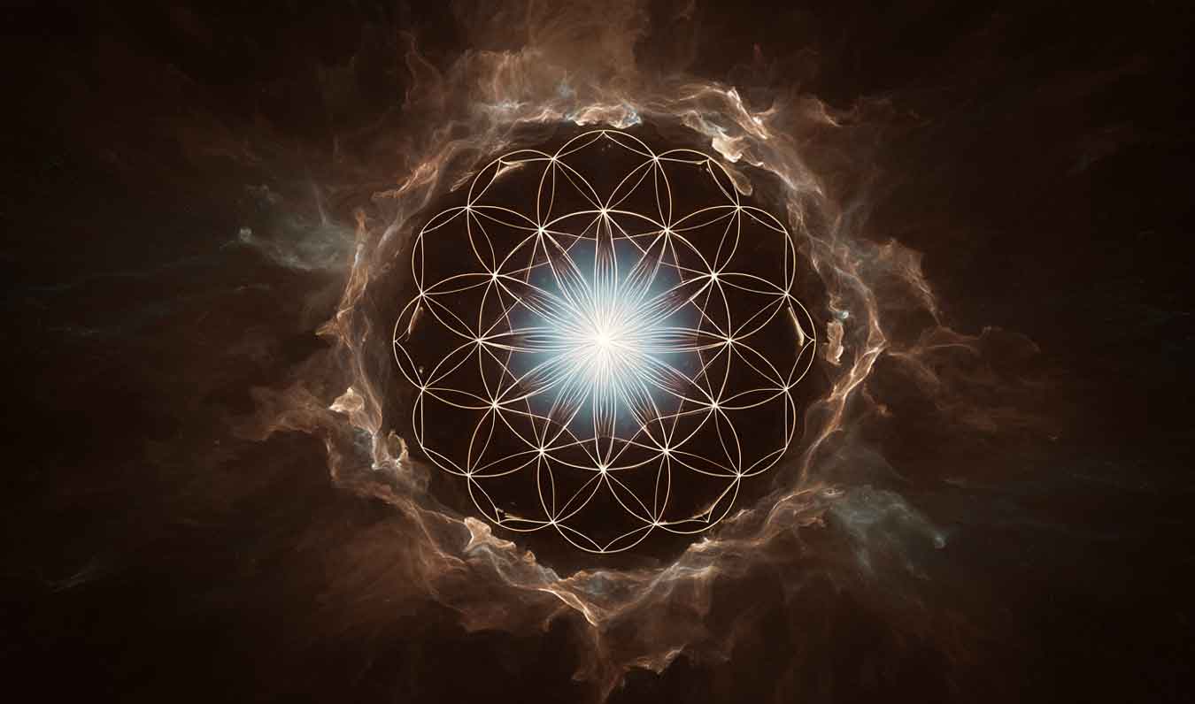 a glowing, radiant mandalic seed form