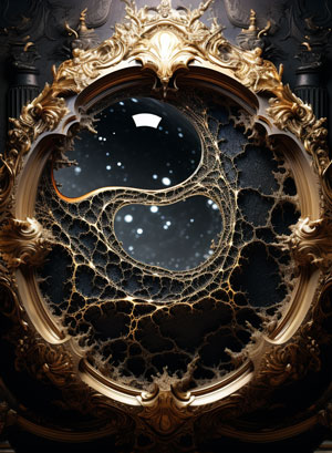 polished obsidian oval with gold lace lattice bezel