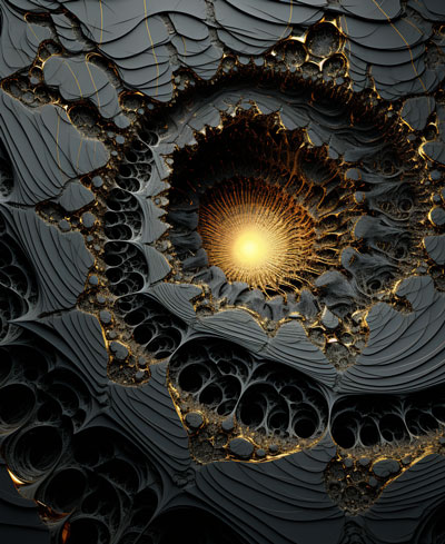graphite gray and gold porous fossil fractal