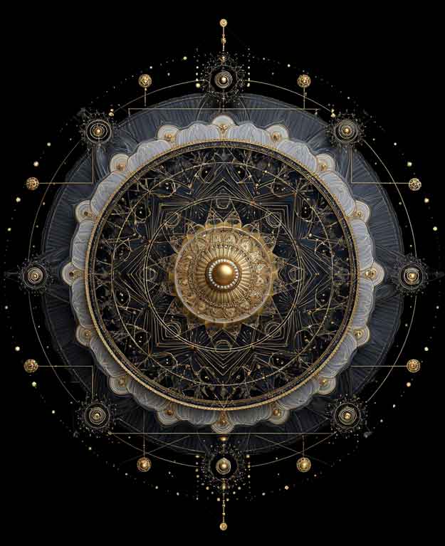 mandala pattern in ivory black and gold