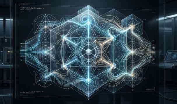 abstract airflow map with glowing geometric mandala pattern