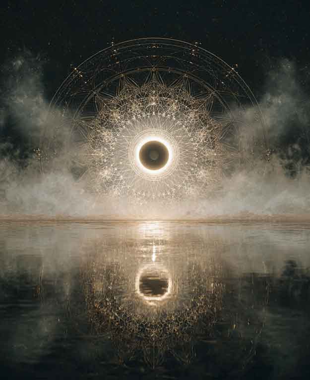 a geometric mandala platform on the ocean shore