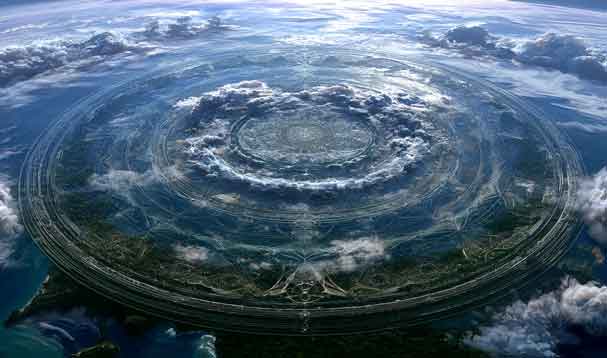 a glowing blue mandala globe seen from space
