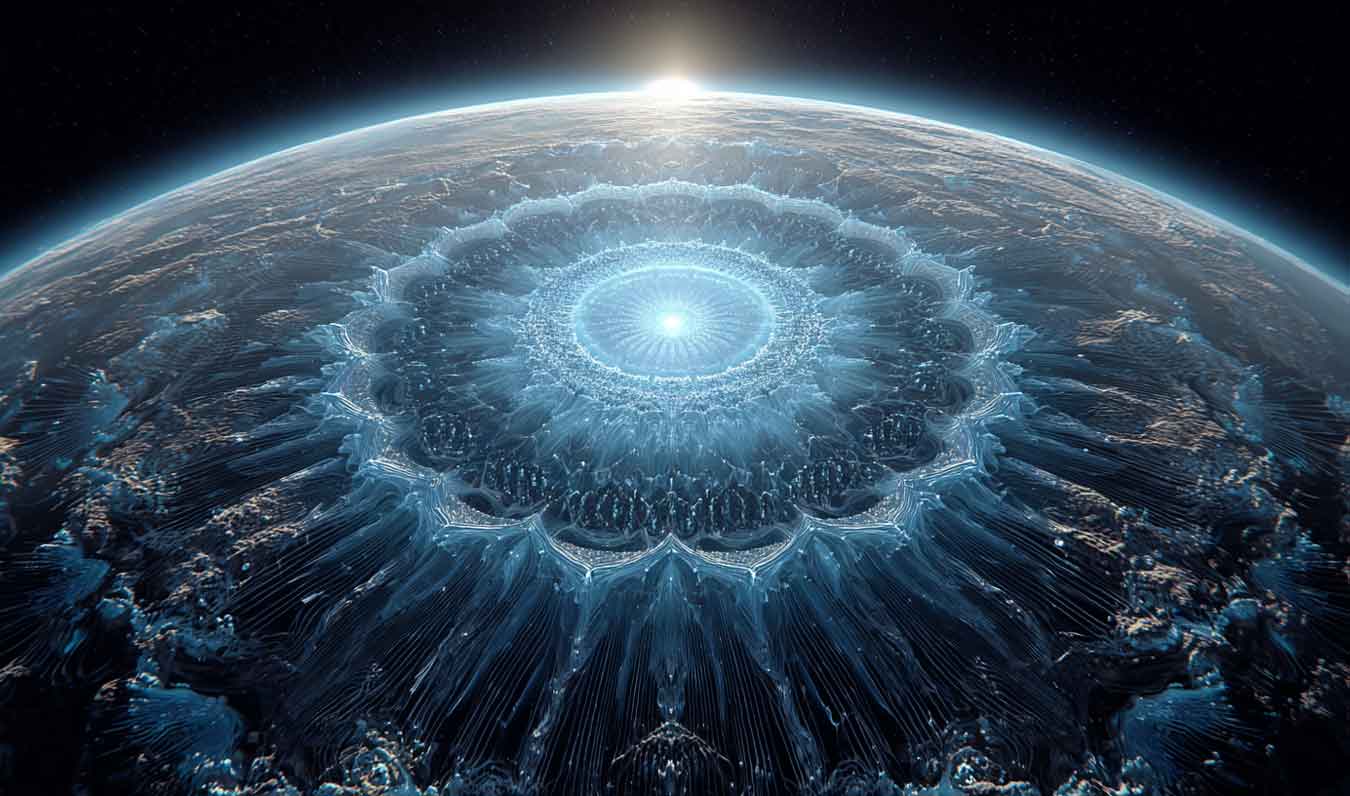 signal symbiosis of circuitry and satellite orbits on earth as seen from space