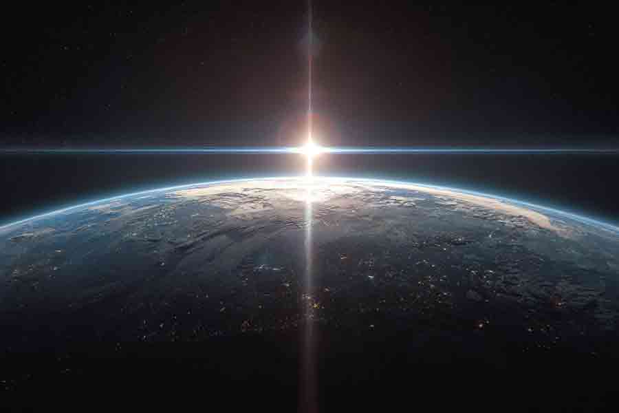 surface of the earth with illuminating signal light