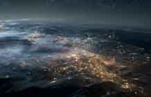 earth viewed from orbit with biospheric technology across surface