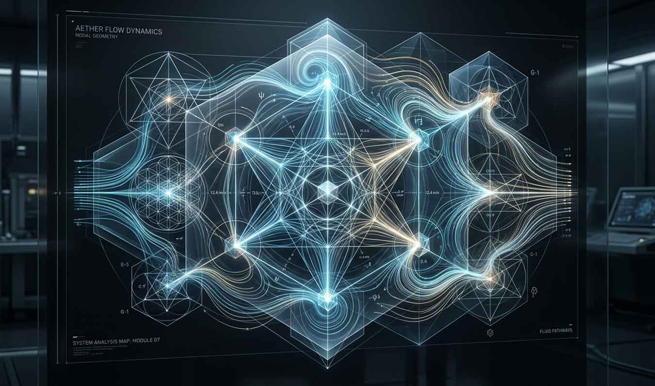 abstract airflow map with glowing geometric mandala pattern